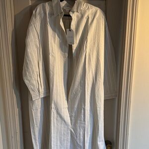 White Striped Button-Up Dress